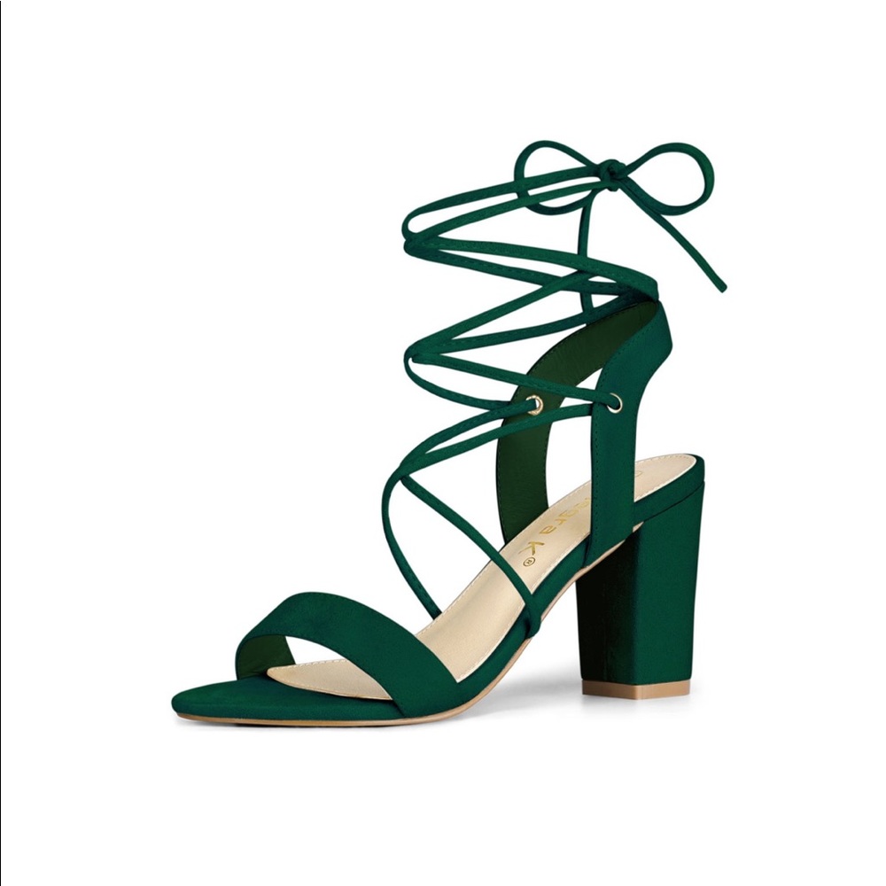 New Green Lace Up Block Heels Sz 10